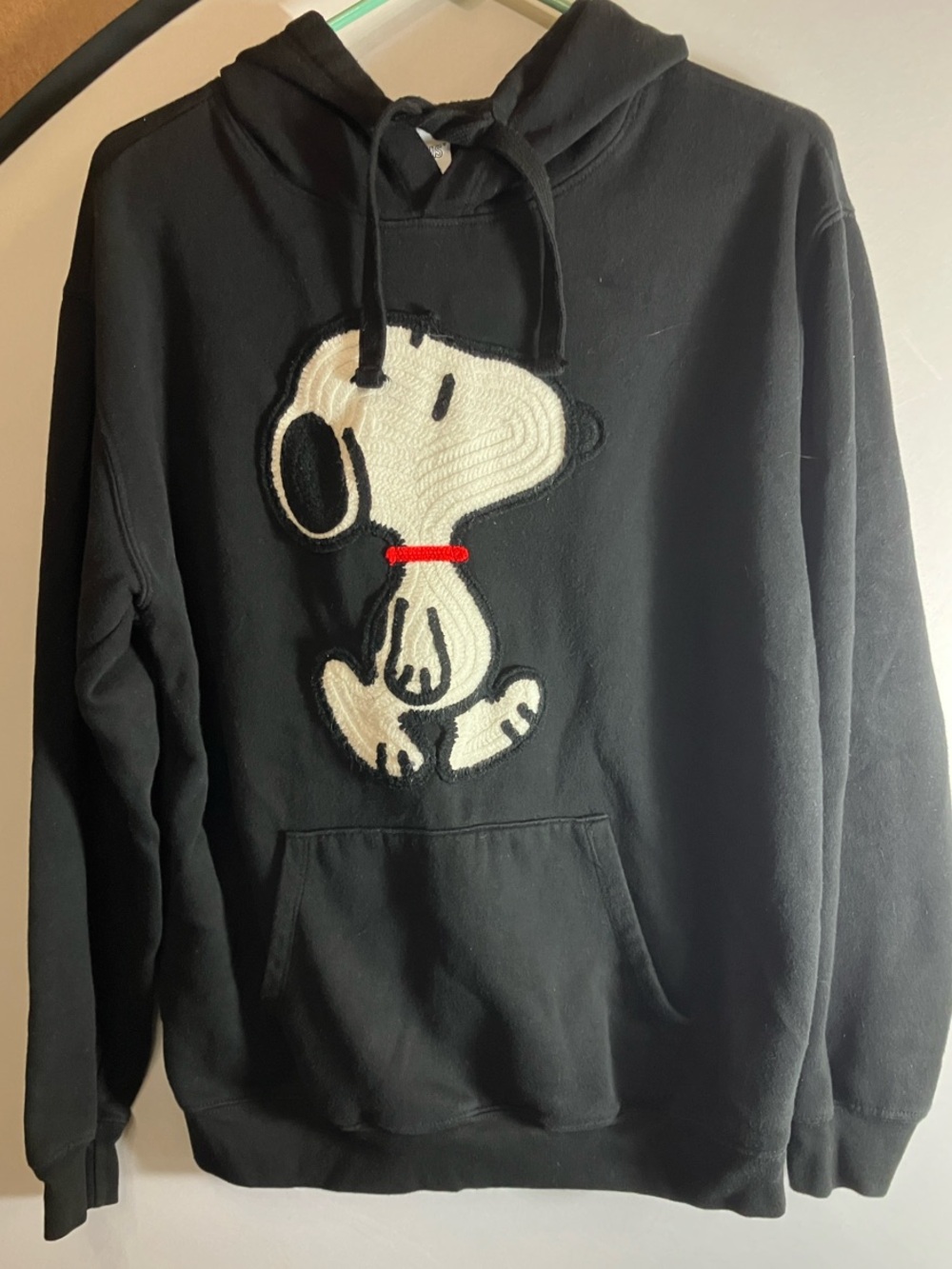 Peanuts Black Hoodie with White Snoopy and Red Collar